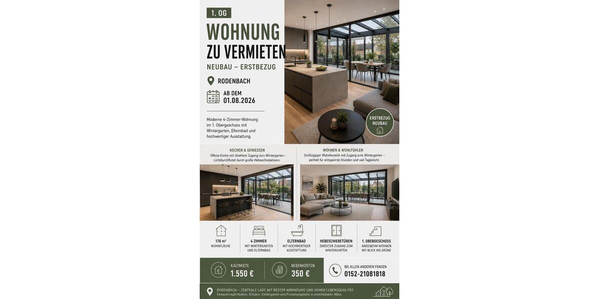 Etagenwohnung Erlensee - 4 Zimmer, 170 m&sup2;, 1.900&euro; | Angebot:26497580