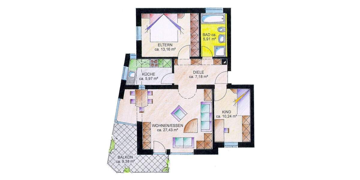 Etagenwohnung Kösching - 3 Zimmer, 72 m&sup2;, 830&euro; | Angebot:24990022