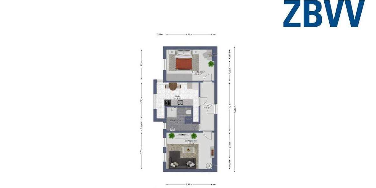 Etagenwohnung Magdeburg Sudenburg - 2 Zimmer, 46 m&sup2;, 309&euro; | Angebot:25700521
