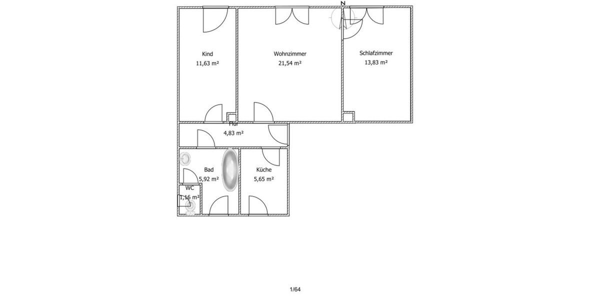 Schöne sonnige, familienfreundliche 3 Raum Whg. 65 m² 3 zimmer