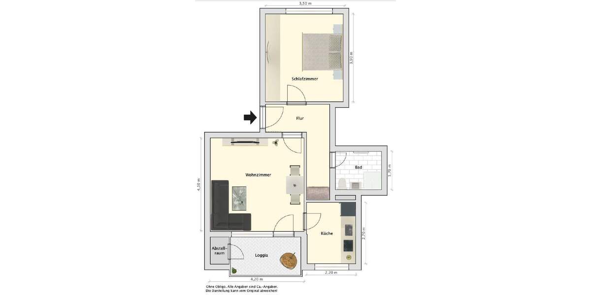 Etagenwohnung Wilhelmshaven-Innenstadt Innenstadt - 2 Zimmer, 52 m&sup2;, 510&euro; | Angebot:25110447