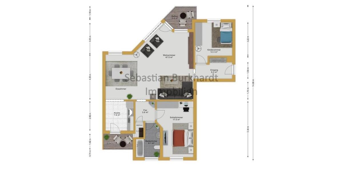 Wohnung mit 3 Zimmern - 2 Balkonen - 1 Carport 3 zimmer