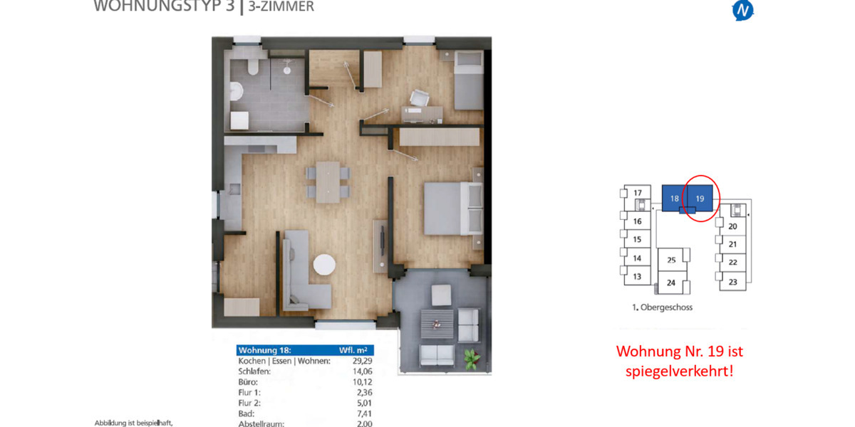 Etagenwohnung Pilsting - 3 Zimmer, 75 m&sup2;, 940&euro; | Angebot:26051570