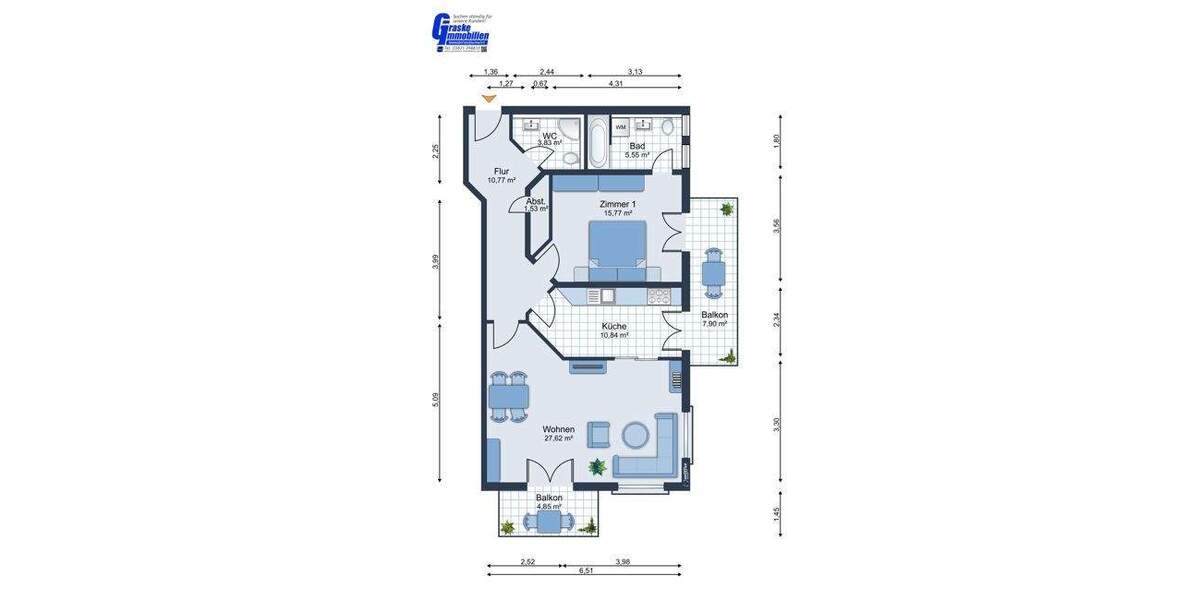 Etagenwohnung Stralsund Kniepervorstadt - 2 Zimmer, 81 m&sup2;, 950&euro; | Angebot:25670243