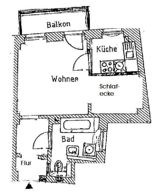 Ab Oktober 2025: Kleine SingleWohnung mit Balkon (Hofseite), Schlafecke, Laminatboden und Badewanne