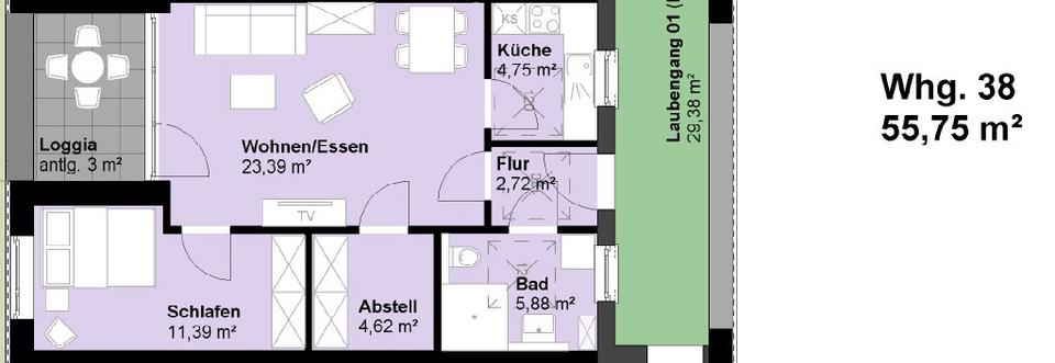 Etagenwohnung Münster Münster-Südost - 2 Zimmer, 70 m&sup2;, 784&euro; | Angebot:26492203