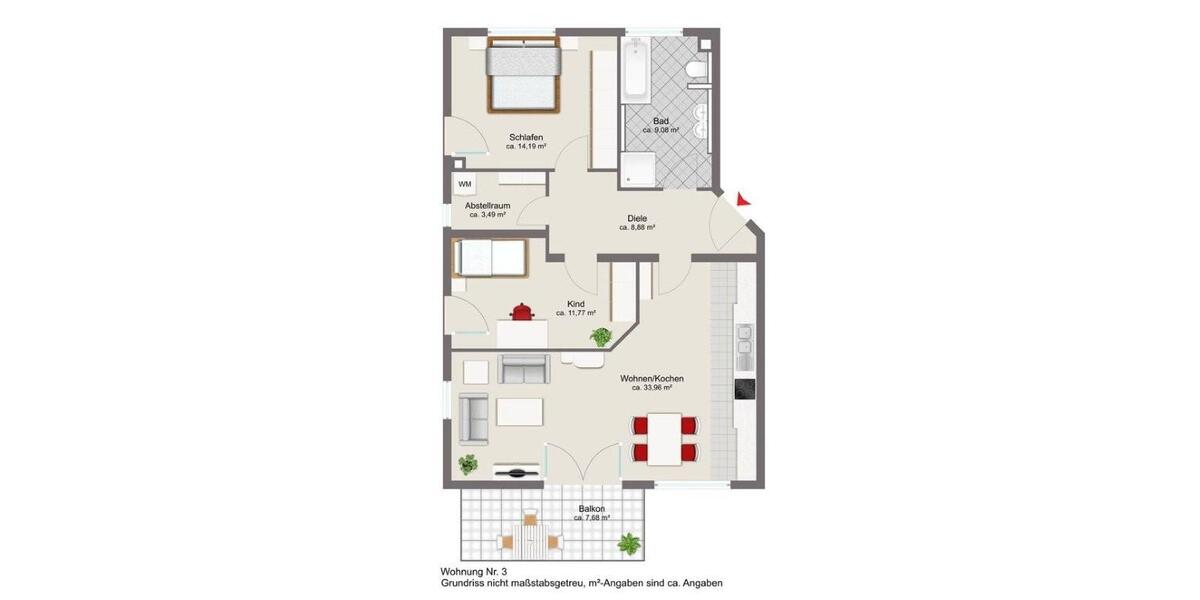 Etagenwohnung Eging am See - 3 Zimmer, 85 m&sup2;, 850&euro; | Angebot:26678761