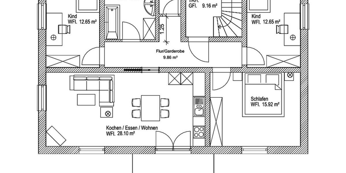 Erdgeschoßwohnung Großmehring - 4 Zimmer, 96 m&sup2;, 1.260&euro; | Angebot:25022524