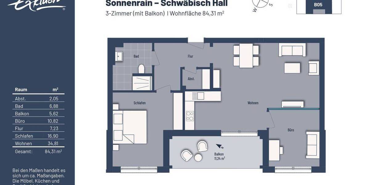 Etagenwohnung Schwäbisch Hall Hessental - 2 Zimmer, 85 m&sup2;, 1.150&euro; | Angebot:25996936