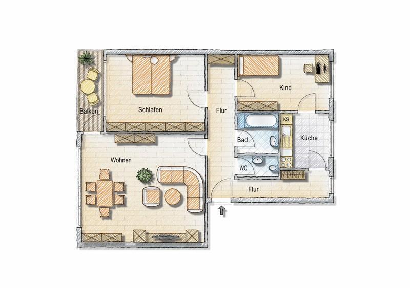 Zuhause fühlen: günstig geschnittene 3-Zimmer-Wohnung zimmer