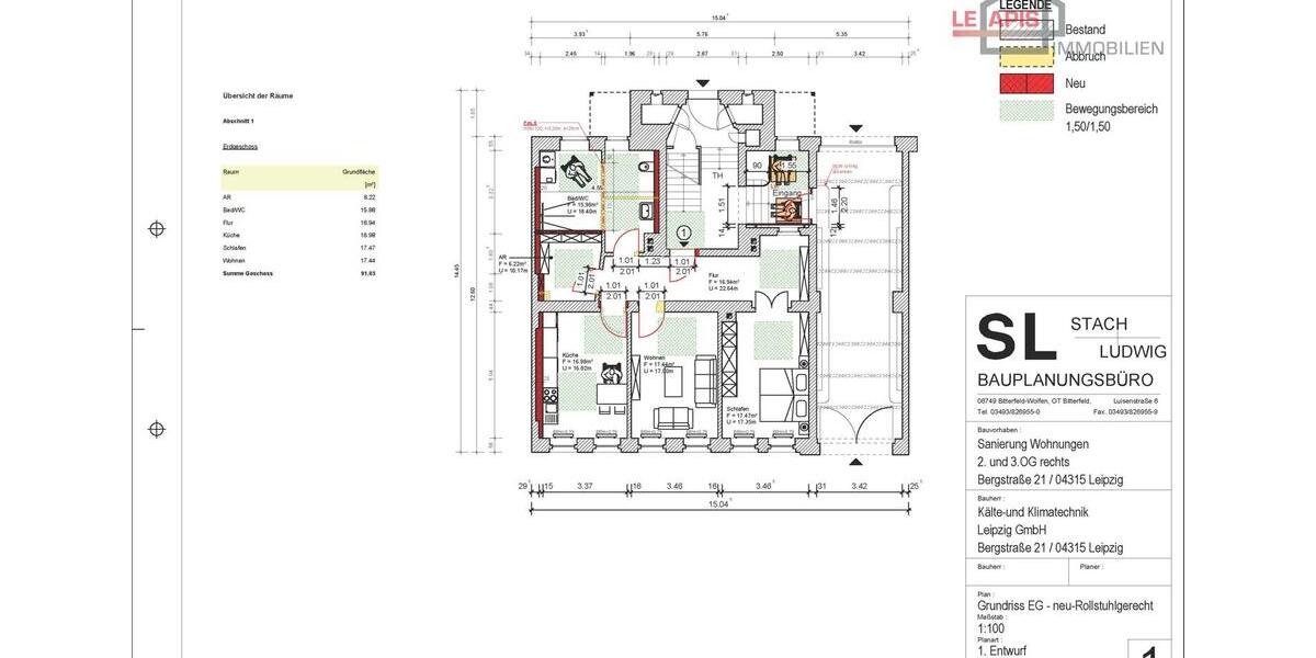 Erdgeschoßwohnung Leipzig Ost - 2 Zimmer, 91 m&sup2;, 1.092&euro; | Angebot:25963491