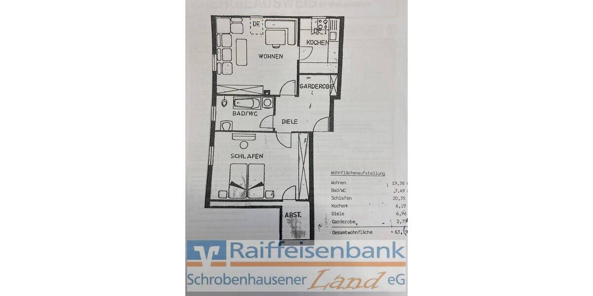 Etagenwohnung Schrobenhausen - 2 Zimmer, 63 m&sup2;, 700&euro; | Angebot:25705585
