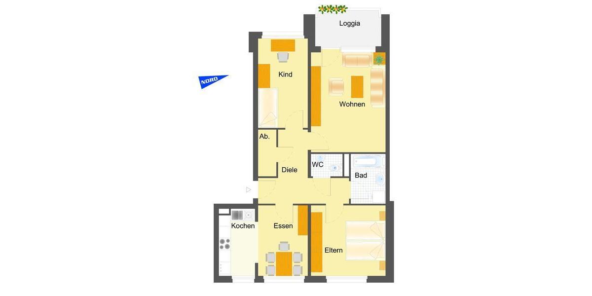 Erdgeschoßwohnung Wolfsburg Almke - 3 Zimmer, 80 m&sup2;, 653&euro; | Angebot:26698894