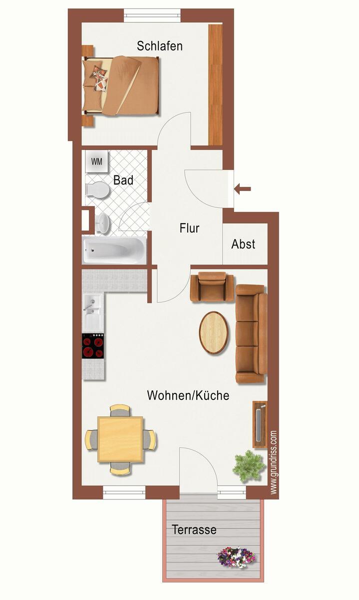 2-Raum-Wohnung im EG mit Terrasse und Tiefgaragenstellplatz 2 zimmer