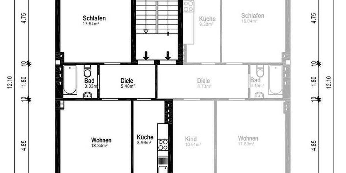 Etagenwohnung Dortmund Mitte - 2 Zimmer, 54 m&sup2;, 550&euro; | Angebot:25154547