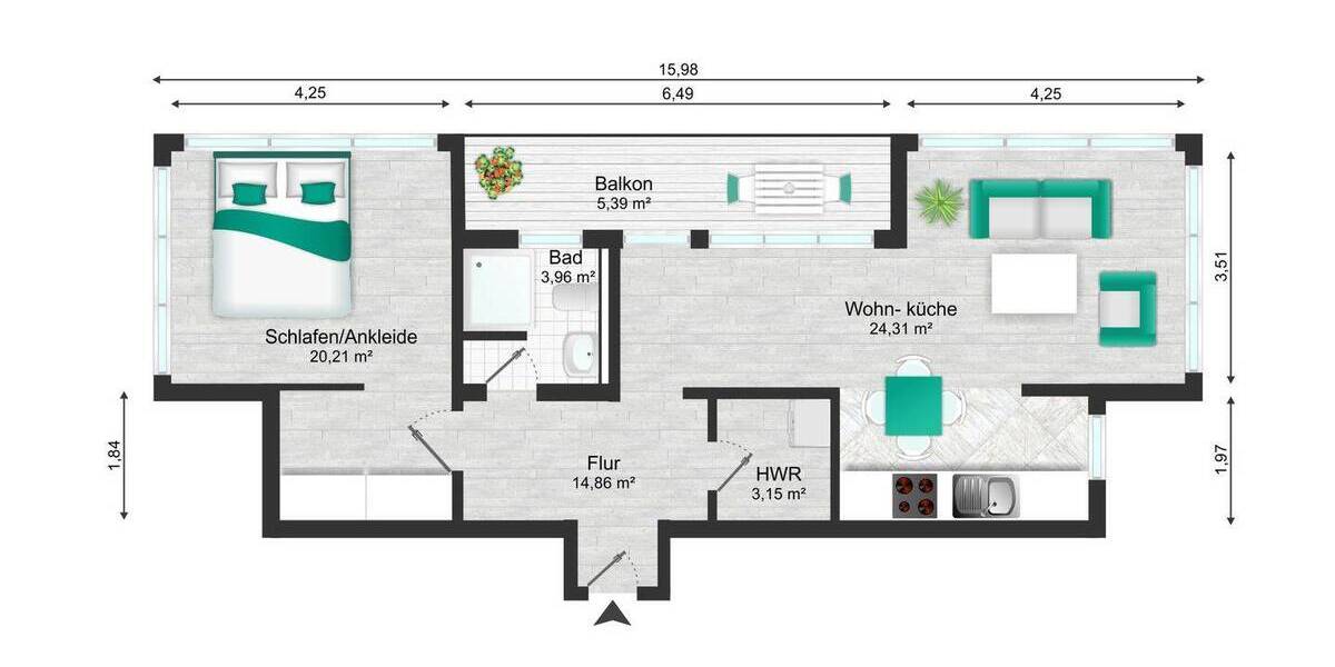 Etagenwohnung Twistringen - 2 Zimmer, 68 m&sup2;, 875&euro; | Angebot:26054951