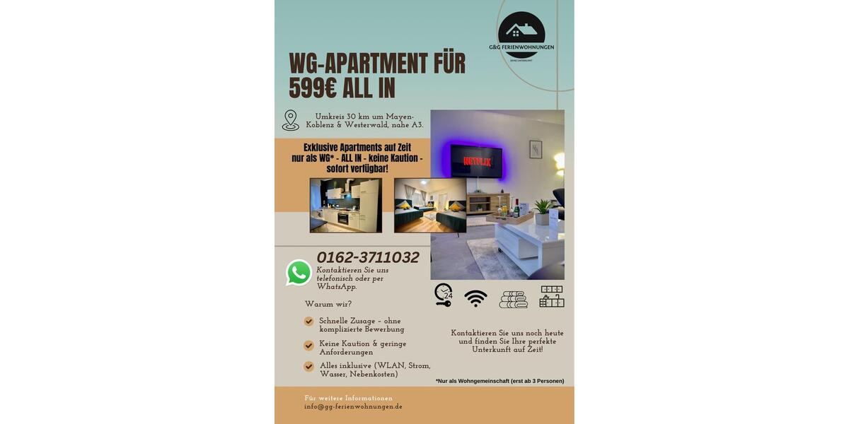 Etagenwohnung Bendorf - 3 Zimmer, 77 m&sup2;, 599&euro; | Angebot:26045374