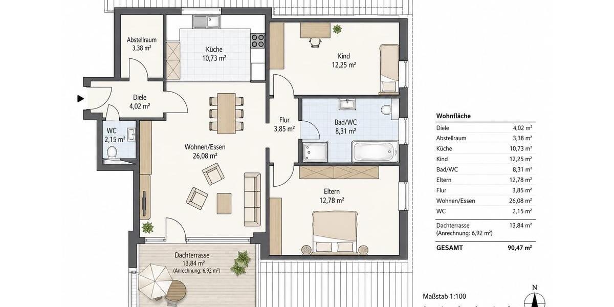 Dachgeschoßwohnung Lauffen am Neckar - 3.5 Zimmer, 91 m&sup2;, 1.150&euro; | Angebot:26676244