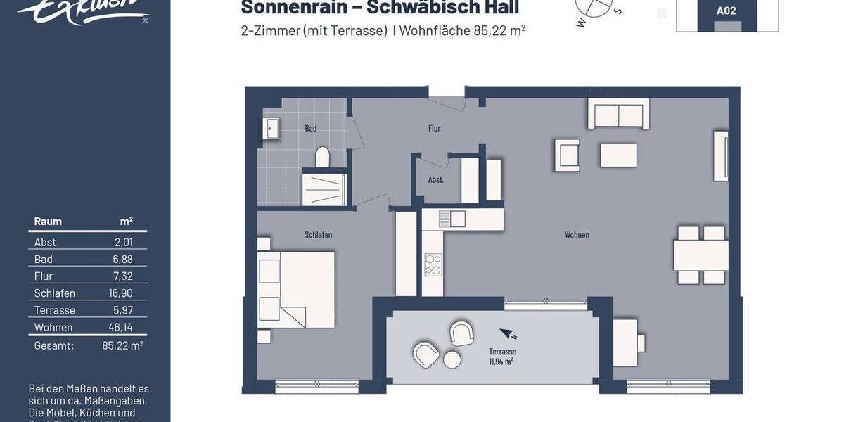 Etagenwohnung Schwäbisch Hall Hessental - 2 Zimmer, 85 m&sup2;, 1.150&euro; | Angebot:25996936