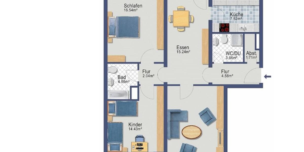 Wohnung 97 qm in RV mit Garage mit E-Ladegerät für Auto 3 zimmer