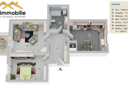 großzügige Erdgeschosswohnung 2 Zimmer 84m² mit Einbauküche 2 zimmer