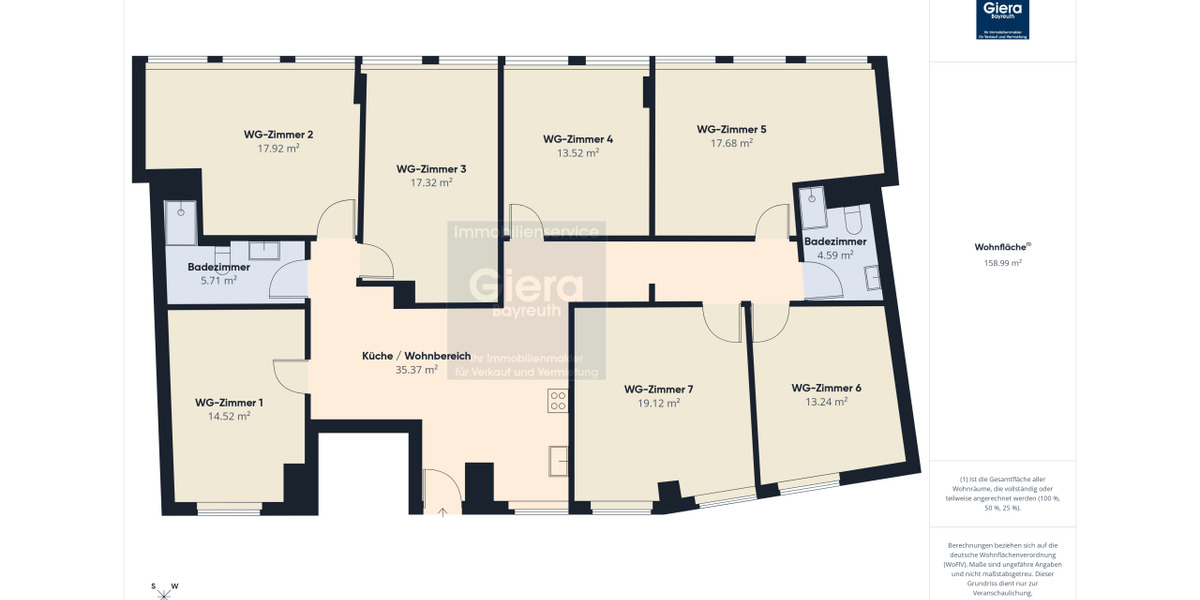 Etagenwohnung Bayreuth City - 1 Zimmer, 19 m&sup2;, 389&euro; | Angebot:26489964