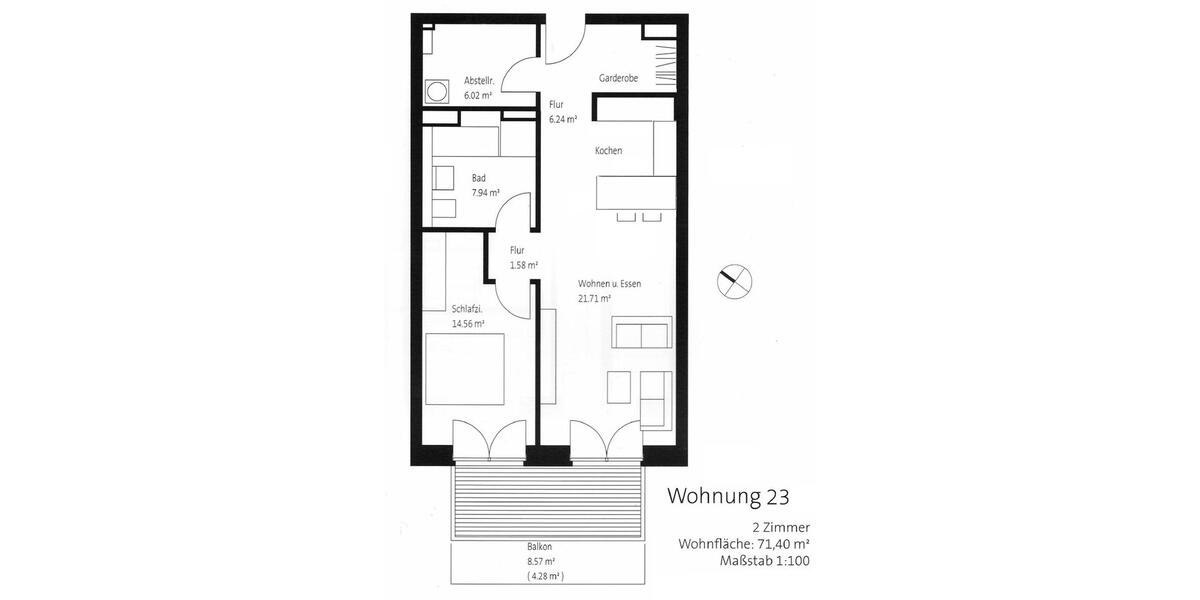 Etagenwohnung Kiel - 2 Zimmer, 71 m&sup2;, 1.190&euro; | Angebot:26480953