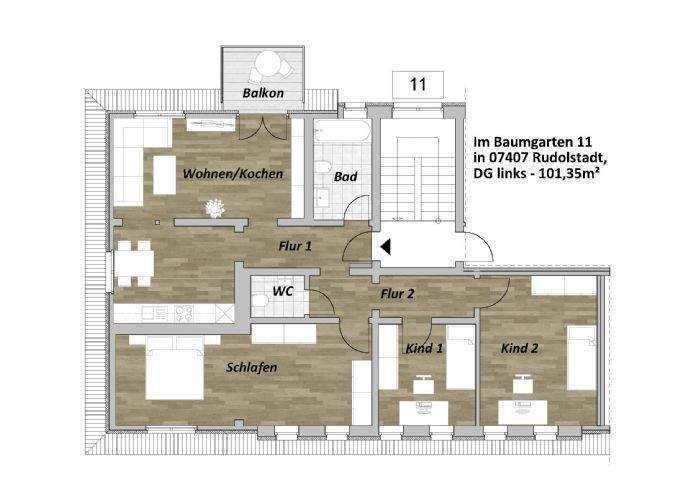 Schöne 4-Zimmer-Wohnung mit Gäste-WC und Balkon im DG in zentrumsnaher Wohnlage von Rudolstadt 4 zimmer