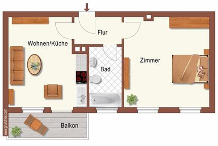 Zentral gelegene 1-Zimmerwohnung mit Wohnküche und Süd-Balkon 1 zimmer