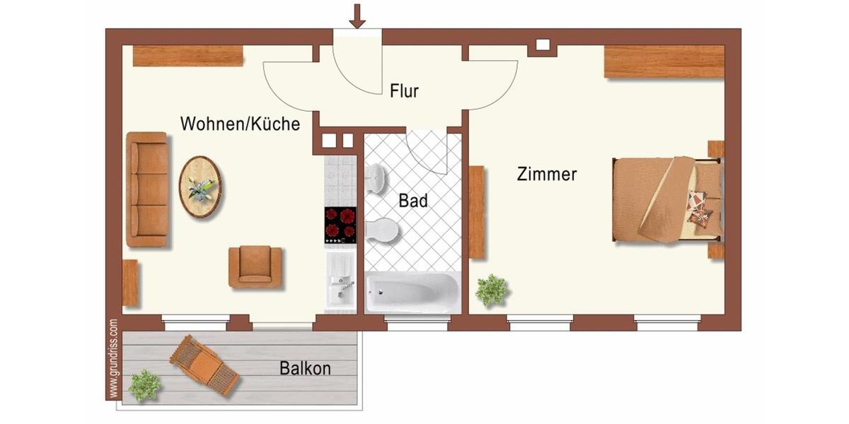 Zentral gelegene 1-Zimmerwohnung mit Wohnküche und Süd-Balkon 1 zimmer
