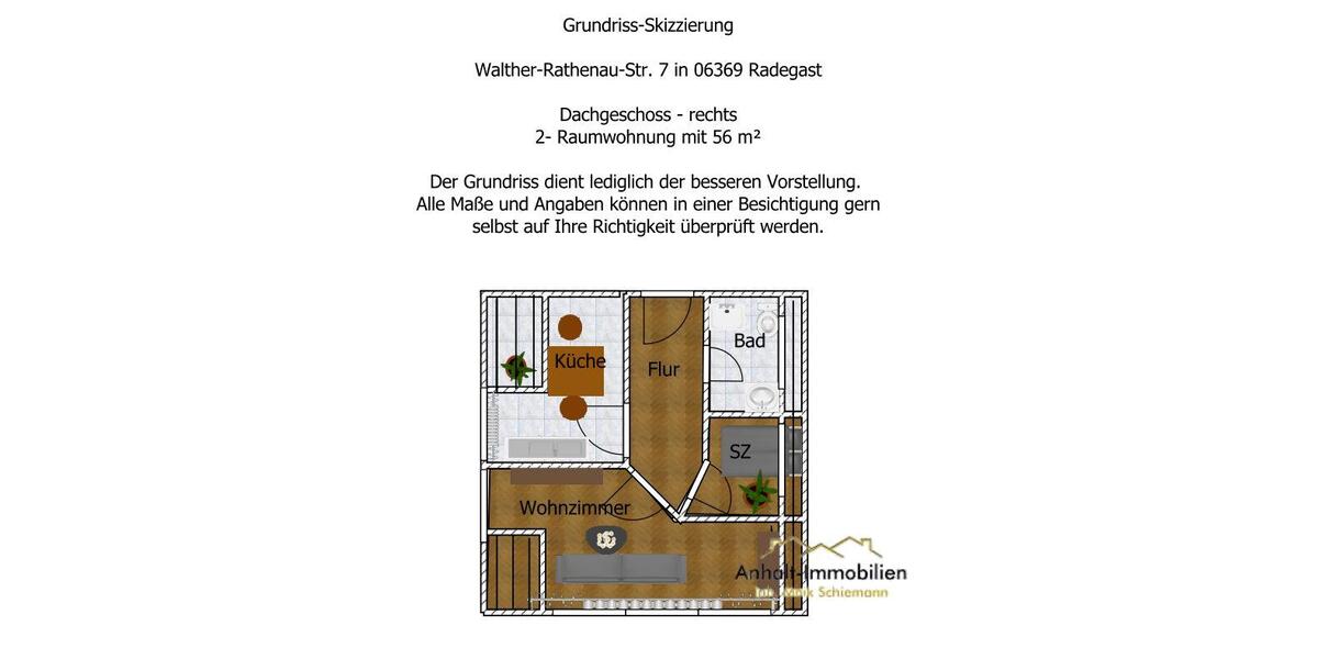 Dachgeschoßwohnung Südliches Anhalt - 3 Zimmer, 56 m&sup2;, 392&euro; | Angebot:24690924
