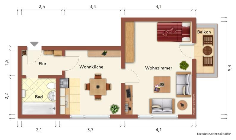 Etagenwohnung Suhl - 1 Zimmer, 43 m&sup2;, 345&euro; | Angebot:26648791
