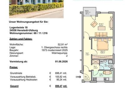 Wohnung Kaltenkirchen - 2 Zimmer, 53 m&sup2;, 699&euro; | Angebot:26563311