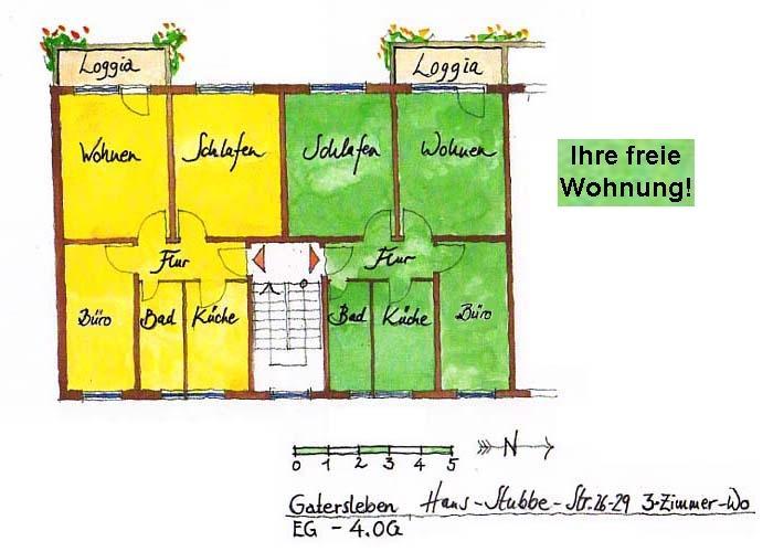 Etagenwohnung Seeland Gatersleben - 3 Zimmer, 61 m&sup2;, 319&euro; | Angebot:20749189