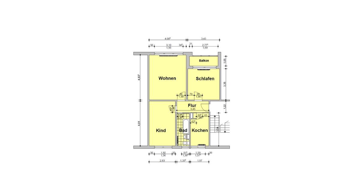 Erdgeschoßwohnung Köthen (Anhalt) - 3 Zimmer, 62 m&sup2;, 339&euro; | Angebot:26270599