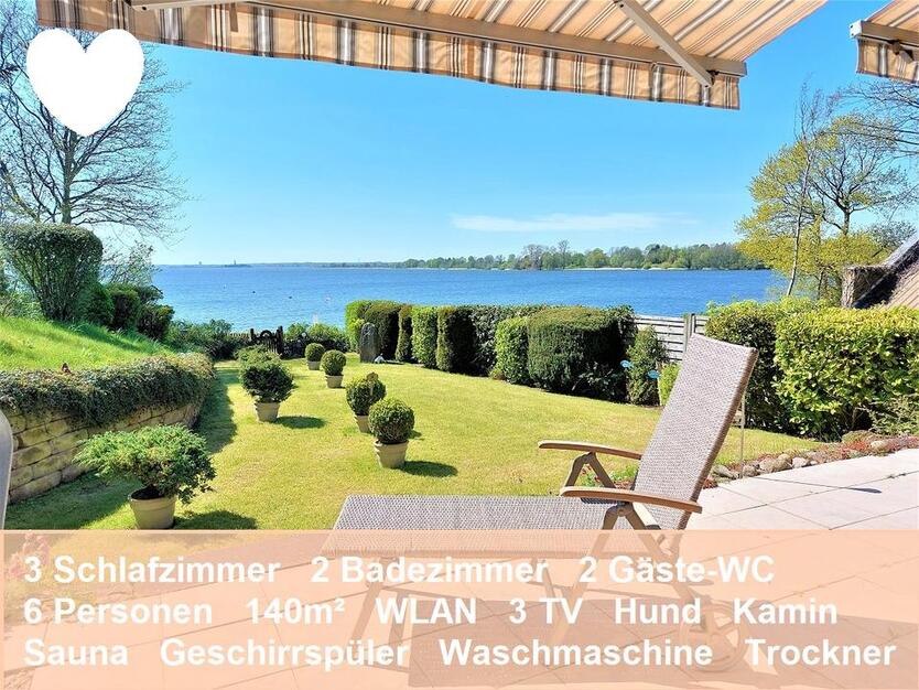 Ferienhaus Ostsee Schlei 6 Pers. Hund Kamin Sauna 3 TV 3 SchlafZimmer 2 Bäder Meerblick Strand Meer Garten eingezäunt