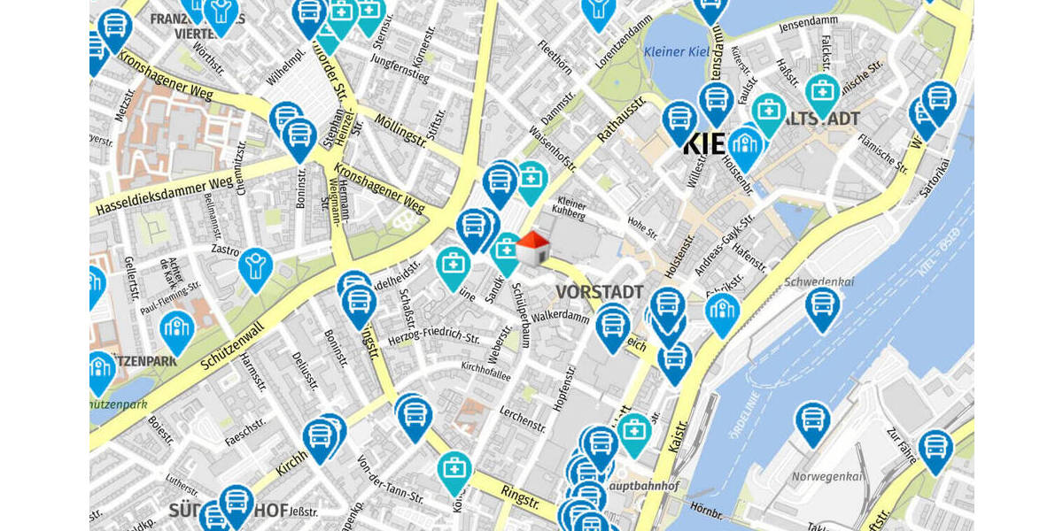 Etagenwohnung Kiel Vorstadt - 2 Zimmer, 59 m&sup2;, 630&euro; | Angebot:26187250