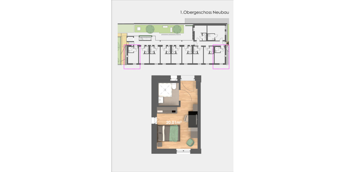 Etagenwohnung Fulda - 1 Zimmer, 21 m&sup2;, 570&euro; | Angebot:24659634