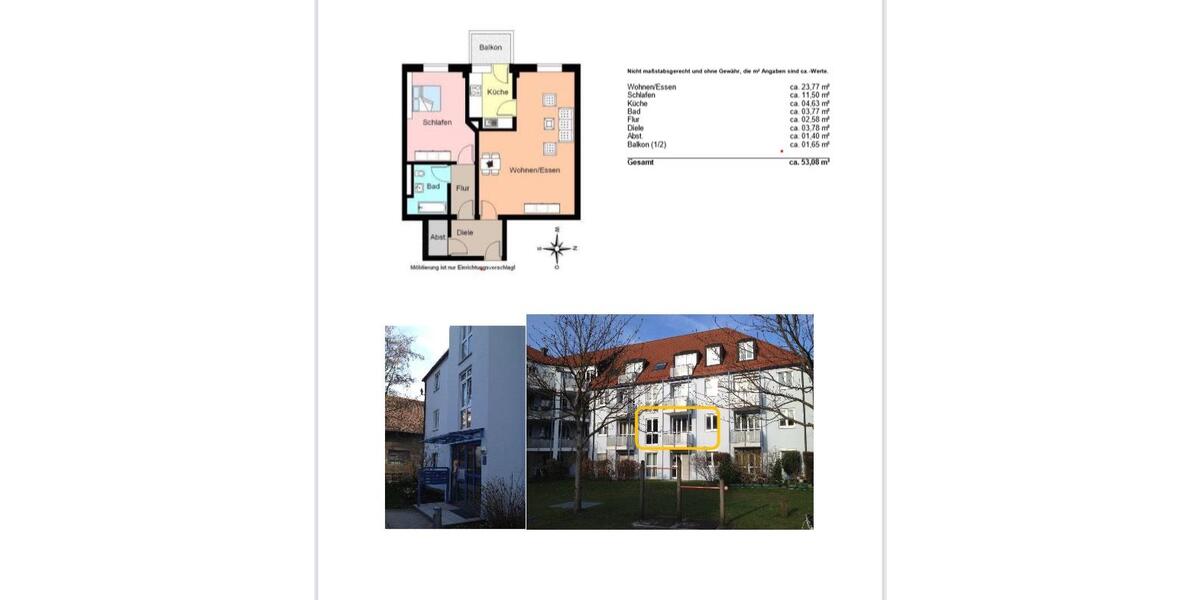 Etagenwohnung München Moosach - 2 Zimmer, 53 m&sup2;, 1.200&euro; | Angebot:26620644