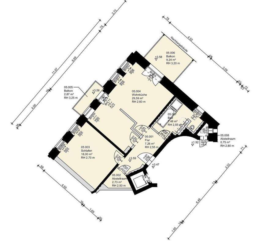 ZentrumOst - Tolle 2-Zi.-Whg., 2 Balkone, ParkettFuBoHeizg. und Lift! 2 zimmer
