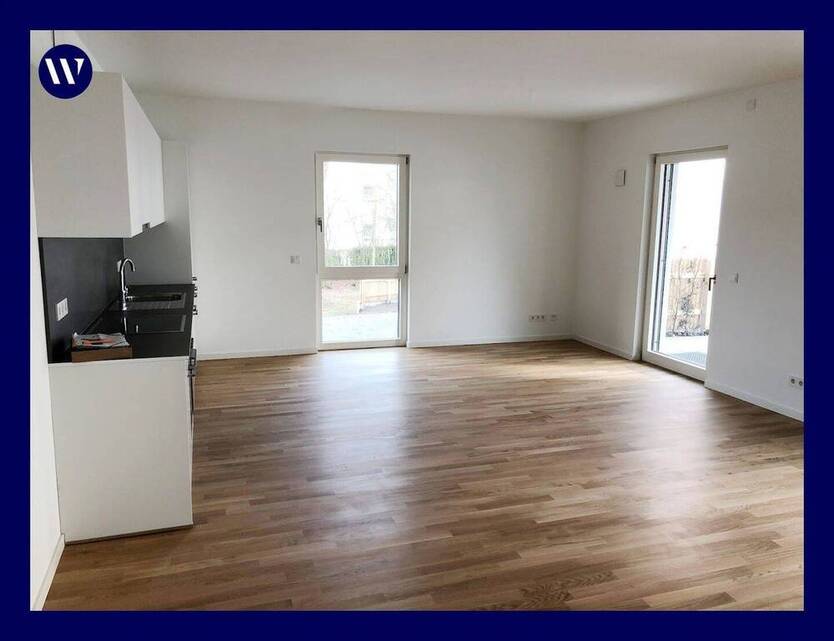 **3-Zimmer-Terrassenwohnung: Neubau-Ausstattung mit modernem Tageslichtbad, Einbauküche, Parkett **