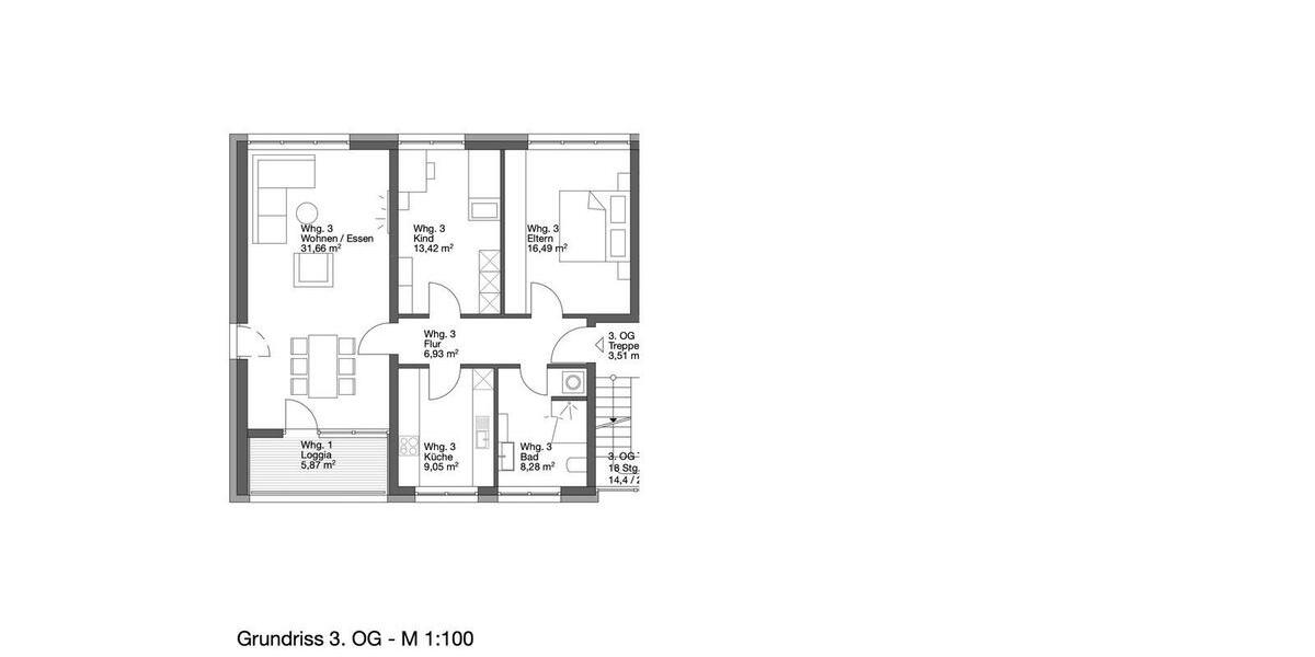 Etagenwohnung Ulm - 3 Zimmer, 89 m&sup2;, 1.510&euro; | Angebot:26565128
