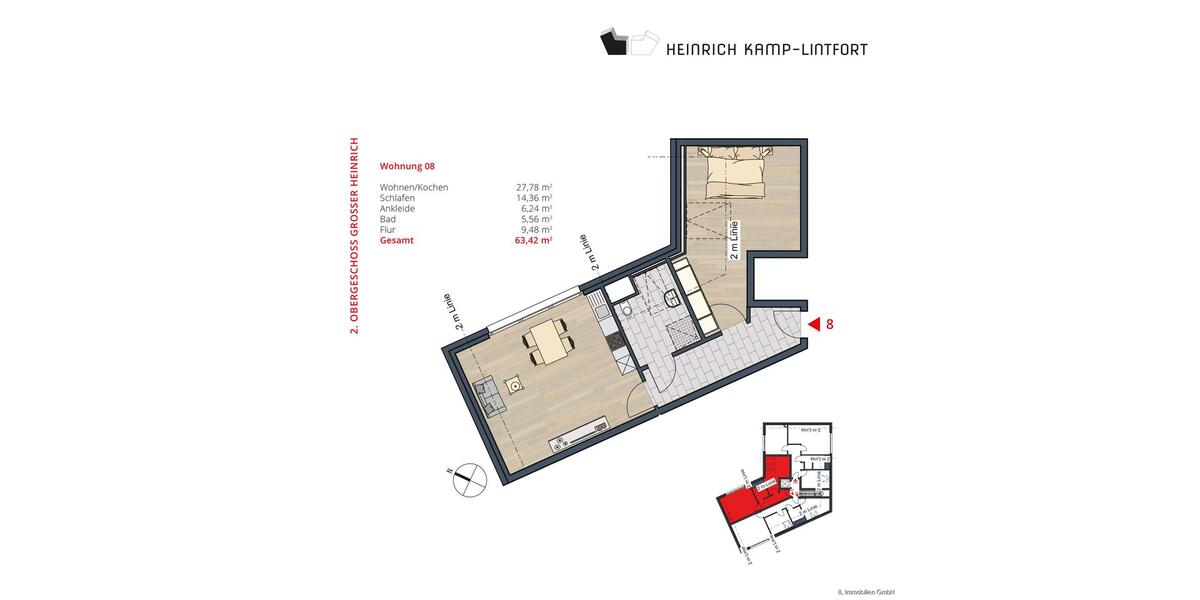 Etagenwohnung Kamp-Lintfort Lintfort - 2 Zimmer, 63 m&sup2;, 805&euro; | Angebot:24941247