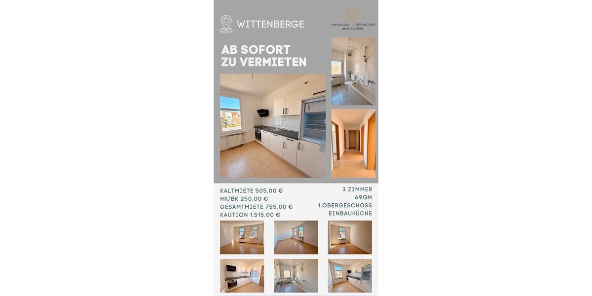Etagenwohnung Wittenberge - 3 Zimmer, 69 m&sup2;, 525&euro; | Angebot:26382787