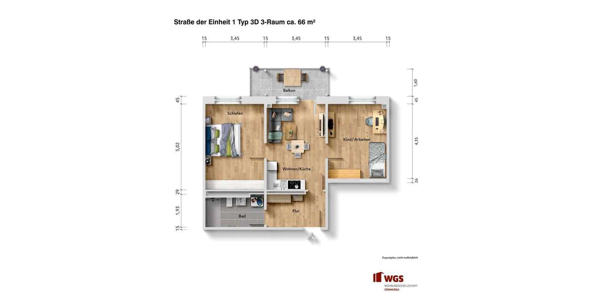 Etagenwohnung Sömmerda Neue Zeit - 3 Zimmer, 66 m&sup2;, 779&euro; | Angebot:22098887