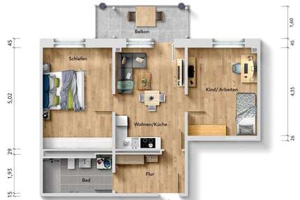 Wohnung Sömmerda Neue Zeit - 3 Zimmer, 66 m&sup2;, 779&euro; | Angebot:22098887