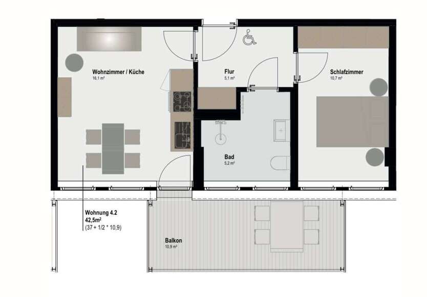 Wohnung zum Mieten in Aachen 637,50 € 42.5 m² 2 zimmer