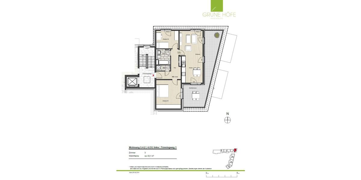 Etagenwohnung Ahrensburg - 3 Zimmer, 93 m&sup2;, 1.211&euro; | Angebot:26635409