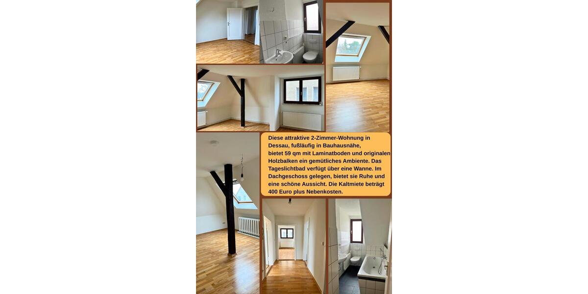 Dachgeschoßwohnung Dessau-Roßlau Dessau - 2 Zimmer, 59 m&sup2;, 400&euro; | Angebot:25791151