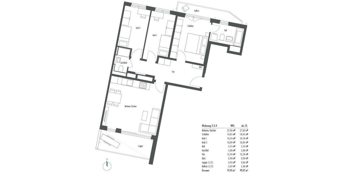 Etagenwohnung München Ramersdorf-Perlach - 4 Zimmer, 91 m&sup2;, 2.100&euro; | Angebot:26109997